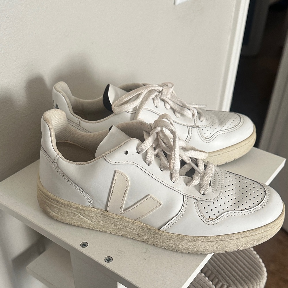 Veja Cream and White Perforated Sneakers